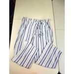 Per Se  PXL Blue Striped Linen Blend‎ Drawstring Waist Wide Leg Pants Photo 1