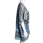 Loft Poncho M/L Blue White Mixed Mosaic Kimono Jacket Woven Knit Festival Hippie Photo 1