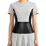 Tibi Whitby Faux Leather Panel Fit & Flare Dress 2 Stretch Tweed Monochrome Photo 0