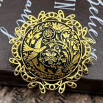 Vintage Spanish Damascene Filigree Bird & Flower Brooch Black Gold Pin Photo 0