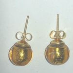 Yellow Gold Tone Shimmer Glass Ball Stud Round Boho Retro Pierced Earrings Photo 3