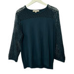 Ann Taylor LOFT Emerald Green Lace Sleeve & Chest Sweater Women's Large Photo 0