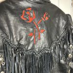Women’s XL/XXL vintage leather fringe biker jacket Black Photo 5