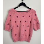 Free People Winter Blooms Appliqué Short Sleeve Sweater in Quartz Pink Combo Photo 3