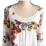 Women's white floral Embroidered Lace Boat Neck Blouse Flutter Long Sleeve Red Size M Photo 4