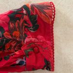 ZARA  red floral button front shirt dress womens medium blue tropical coconut Photo 6