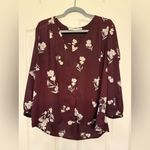 Collective Concepts  Merlot Floral Blouse Sheer V-Neck Burgundy XL EUC Photo 8