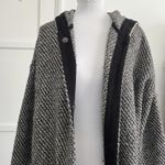 Free People Oversized Hooded Cardigan Sweater Coat Black White Knit Long Boho M Photo 1