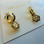 Tory Burch New Auth. Hexagon pavé huggie hoop earrings. Comes on TB Earring card Photo 3