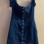 Girlish Brand Womens Juniors Dark Wash Blue Denim Mini Dress M Off The Shoulders Size M Photo 0