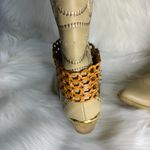 Handmade Womens Yellow Leather Beaded Metal Buckle Removable Boot Band One Size Photo 4