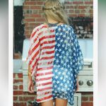 Boutique Brand American Flag Print Kimono Top Size Large Red Photo 3