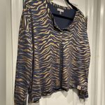 Thalia Sodi  Size L Blue Copper Metallic Zebra Print Popover Henley Top Very Soft Photo 3