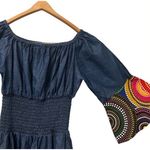 African Ankara Print Denim Smocking Off Photo 2