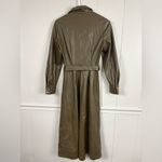 ZARA  Belted Faux Leather Midi Olive Green Trench Shirt Dress Size XS Utility Photo 4