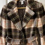 CAbi Plaid Wool Blend Removable Belted Jacket Size 8 Brown Pink Y2K Italy Photo 3