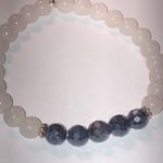 Pink Quartz Semi Precious Black Stone Beaded Boho Stretchy Bracelet Photo 2