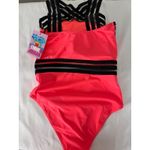 Jordan Emme  One Piece Swimsuit Criss Cross Neon Pink Black Mesh‎ Size S Photo 2