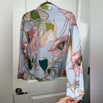 SheIn Silky Button Up Pink All Over Print Floral Collared Blouse Size Small Photo 3