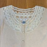 Vtg Stufio Cardigan Cottagecore Lace Trim Cream Silk Size Petite Large Photo 2