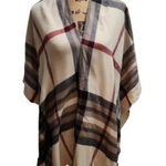 V. Fraas Plaid Poncho Cape Shawl Wrap Blanket Scarf Neutral Colors Tan Size undefined Photo 0