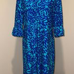 Aryeh  Bell Sleeve Skimmer A-Line Dress Turquoise Royal Blue Size L Photo 3