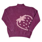 Strawberry Eyelash Mock Neck Long Sleeve Pullover Sweater Womens XS Pink Photo 0