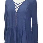 American Eagle 🎈  Outfitters AEO Boho Blue Tunic Top Size Small Lace Up Front Photo 0