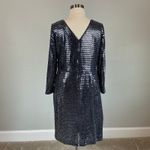 Betsy and Adam Metallic Long Sleeve Sheath Cocktail Dress Size 18W Blue V-Neck Photo 5