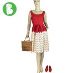 VINTAGE 1960'S KIM KORY ORIGINALS RED & CREAM ZIG ZAG PATTERN SHEATH DRESS (S) Photo 1