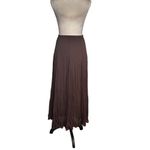 Christopher & Banks Long Flowy Stretchy Chocolate Brown Pleated Maxi Elastic Waist Skirt Size M Boho Photo 8