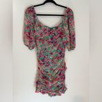Hello Molly Vivid Lights Dress Floral Mini Ruching Puffy Sleeves Size Small NWT Photo 1