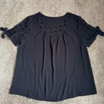 Scoop Neck Textured Polka Dot Black Sheer Shirt With Tie Sleeves Size 2xl Photo 0