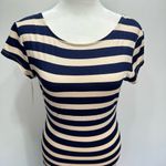 RD Style NEW Navy & Beige Striped Open Back Cap Sleeve Fitted Maxi Dress Small Photo 9