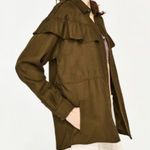 ZARA TRF OUTERWEAR Shacket Shirt Jacket Ruffle NEW Olive Green Size Large Photo 2