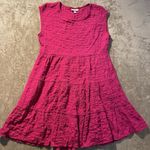 Knox Rose  Dress Womens Small Hot Pink Tiered Short Cap Sleeve Textured Pockets Photo 0