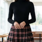 Ny Collection Vintage Women's Plaid Migi Skirt Black Size Petite Medium EUC Photo 0