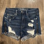 American Eagle Jeans Super Hi-Rise Shortie Womens Denim Raw Hem Zippers Shorts 6 Photo 0