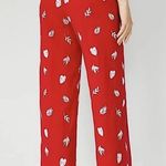 Ann Taylor Linen Blend Plant Leaf Embroidered Wide Leg Crop Pant Red 10 Photo 1