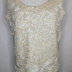 Vtg Sleeveless Party Glam Top Womens 14 Cream Wool Sequins Beaded Fringe Zip Photo 0