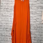 Kaktus Orange Asymmetrical Sundress Crew Neck Sleeveless boho with cinch sides Size L Photo 2
