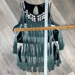 Bebe  Mirrored Neck Fringe Sleeveless Top Blue White Ombre Small Photo 10