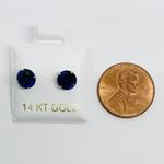 Real 14k Gold Studs Earrings Blue Cubic Zirconia 6mm Screw Back Girl Women September Birthstone Aretes Azul De Mujer New Photo 2