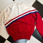Vintage 70s 80s Cheerleader Stripe Pullover Sweater Academia Collegiate School Red Size XL Photo 2