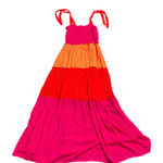 Bebop ‎ Tiered Pink Orange Tie Strap Maxi Dress Medium Sundress Summer Vibrant Photo 0