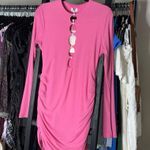 Oh Polly  Ruched Cutout Embellished Long Sleeve Bodycon Mini Dress in Hot Pink Photo 1