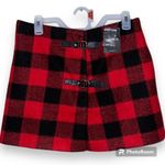 Forever 21  juniors size large red and black plaid button and buckle skirt mini Photo 11