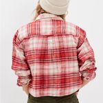 American Eagle  Cozy Cropped Flannel in Pink Photo 1