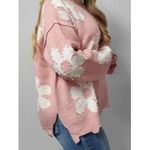 Jaycee Pearl Beaded Floral Drop Shoulder Sweater Pink Medium Photo 2