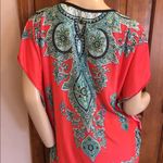 Boho Coral Short Sleeve Belted Shift Dress Tunic Size M Photo 4